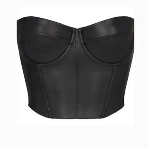 SKIMS Black Leather Strapless Corset Top. SIZE X-SMALL
